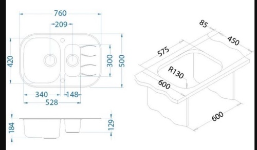 Мойка для кухни Alveus WAVE UP 30 черный 760x500 1123817