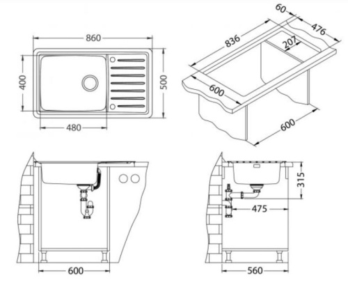 Мойка для кухни Alveus GALEO 30 SAT 90 FI 860x500 1128554