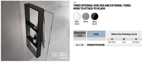 Полка тройная с крючком 35х90 см Novellini Frame R90AKFPO3590-Н