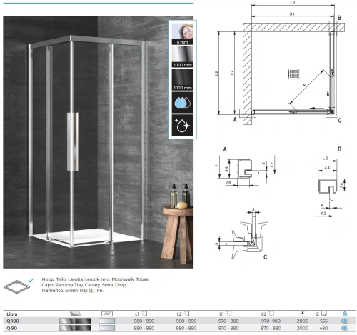 Душевая дверь Kolpa-San Libra Q 100 silver brill transparent 516830