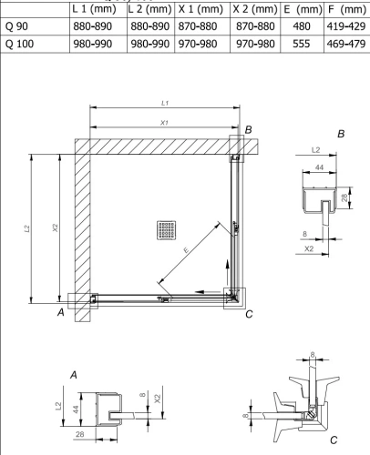 Душевая дверь Kolpa-San Libra Q 100 black transparent 516860