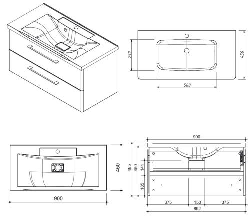 Тумба подвесная Caprigo Accord 90 2218-SF015