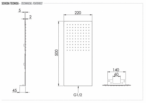 Верхний душ настенный 50x25 см Remer 350UFX