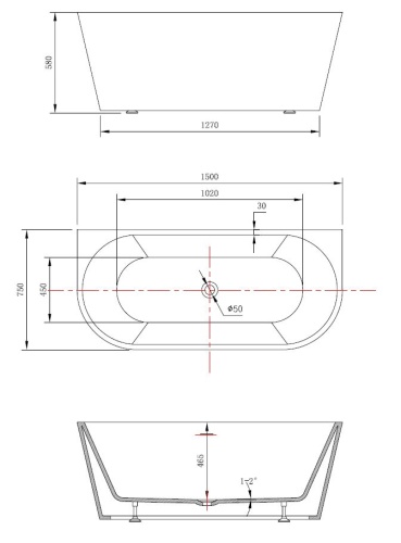 Ванна акриловая Vincea VBT-421-1500