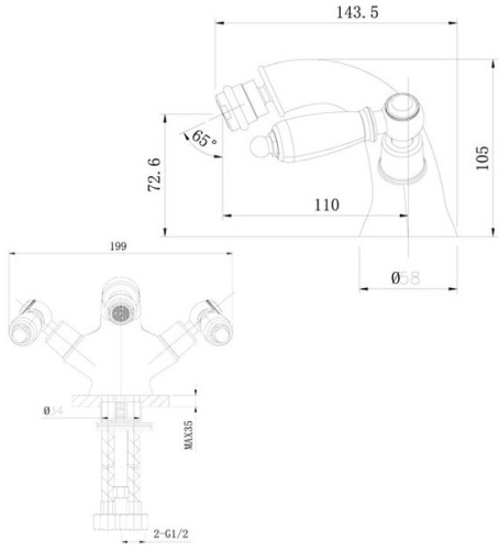 Смеситель для биде Caprigo Adria-classic 03-530-CRM