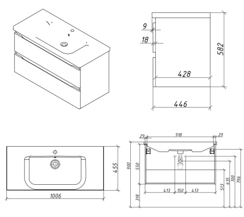 Тумба подвесная Caprigo Forte 100 36114-SF015