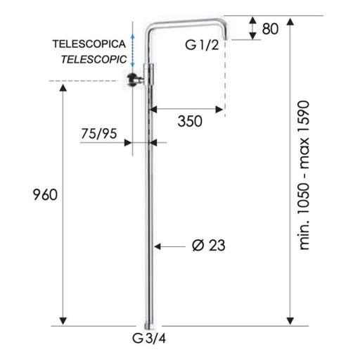 Душевая колонна телескопическая Remer 330A7DCESDEVBG, золото брашированное