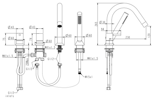 Смеситель на борт ванны Nemo Round NM-2352BGM brush gun metal Смеситель на борт ванны Nemo Round NM-2352BGM brush gun metal