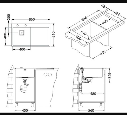 Мойка для кухни Alveus STYLUX 50 R BRS-90 860x510 правая 1084294