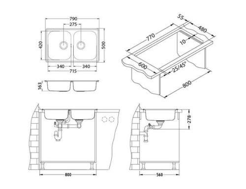 Мойка для кухни Alveus LINE 90 NAT-90 790x500 1066751