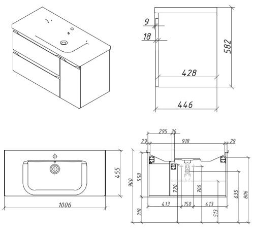 Тумба подвесная Caprigo Forte 100 36115R-SF026