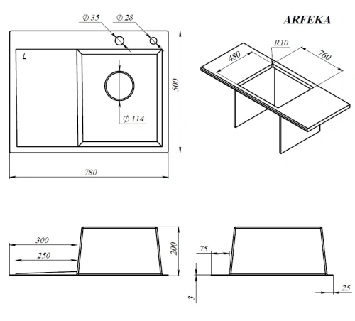 Мойка кухонная Arfeka Eco AR 780*500 R satin