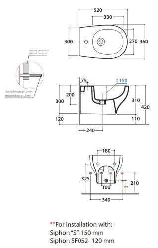 Биде подвесное Globo GRACE GRS10BI