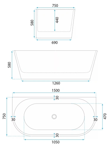 Ванна акриловая Rea Capri 1500 W9800