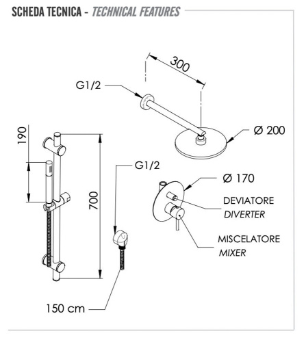 Душевая система Remer X Style X09S01ONO, черный матовый