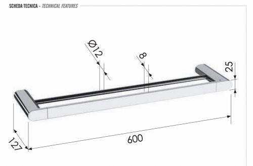 Полотенцедержатель двойной 60 см Remer Lounge LN33CR