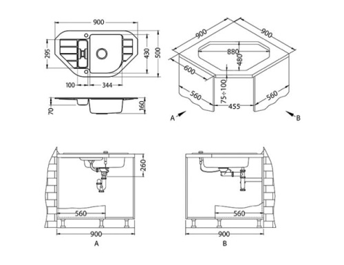 Мойка для кухни Alveus NIAGARA 60 Granital BEIGE-G55 900x500x160 1090939