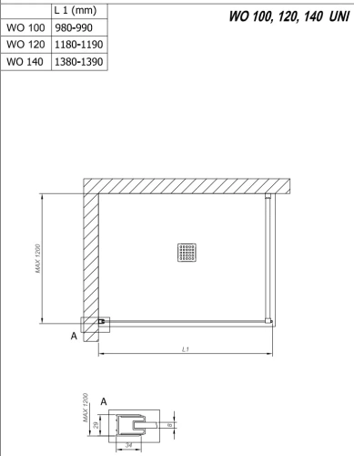Душевая стенка Kolpa-San Calypso WO 140 black transparent 517600 Душевая стенка Kolpa-San Calypso WO 140 black transparent 517600