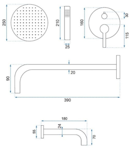 Душевая система Rea Lungo Black P4112