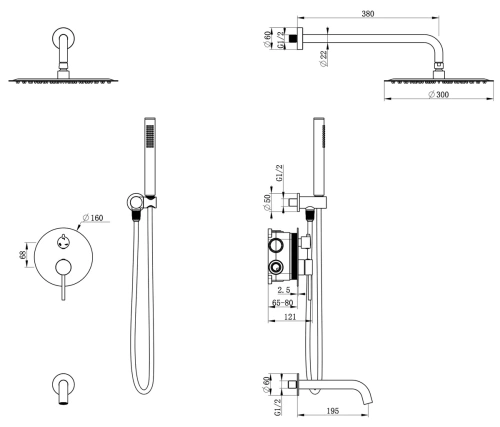 Набор душевой со смесителем Oliveeka OL-88939017+88869017-BN