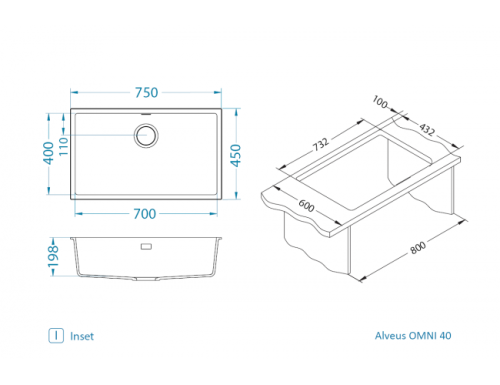 Мойка для кухни Alveus OMNI 40 Granital DEEP BLACK-G90 750x450x198 1150063