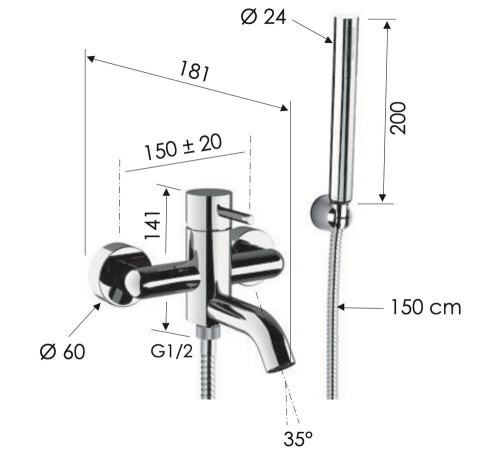 Смеситель для ванны Remer X Style X02BG, золото брашированное