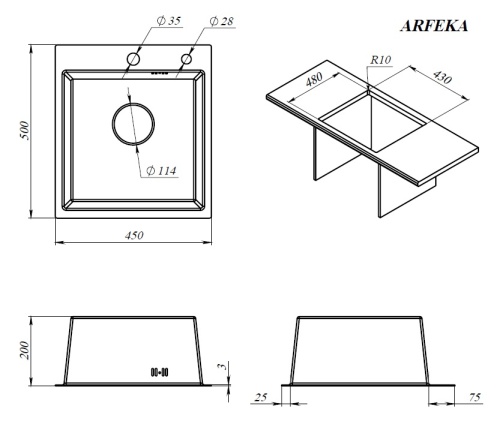 Мойка кухонная Arfeka Eco AR 450*500 gold PVD NANO