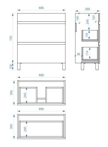 Тумба напольная Vela Мира 70Н под Classica Slim (белый глянец) TU20985