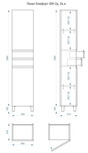 Пенал напольный Vela Мира 40Н2 (двери и ящики) RS623487