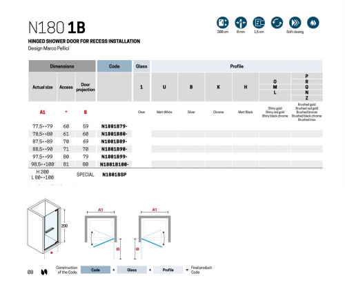 Душевая дверь Novellini 90 N180 N1801B90-1P