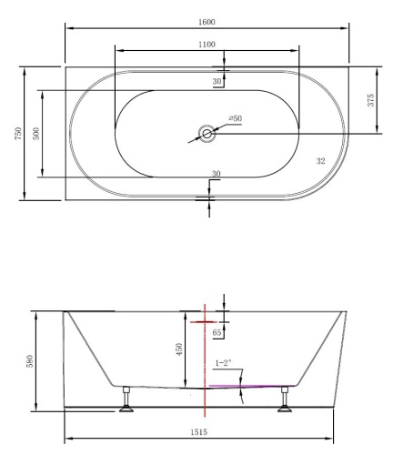 Ванна акриловая Vincea VBT-402-1600L