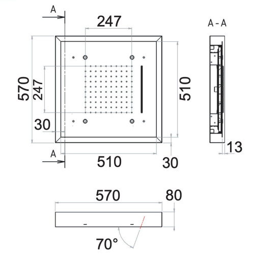 Верхний душ потолочный с подсветкой 57 см Remer 357LS57NC Верхний душ потолочный с подсветкой 57 см Remer 357LS57NC