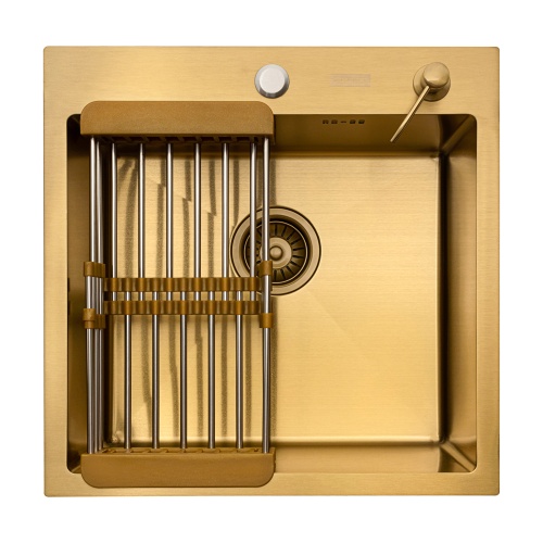 Комплект Arfeka Eco AR мойка 500*500, коландер, дозатор gold