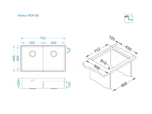 Мойка для кухни Alveus NOX 80 BRS 762x440x200 1149928