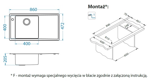 Мойка для кухни Alveus STRICTO 20R new KMB 860x472 правая 1149535