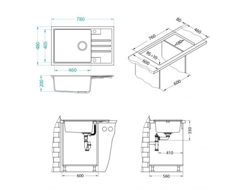 Мойка для кухни Alveus INTERMEZZO 130 Granital CARBON - G91 780x480x200 1117050