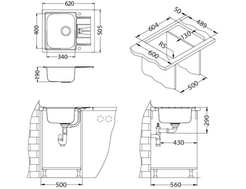 Мойка для кухни Alveus LINE MAXIM 60 SAT-90 610x500 LUX 1085947