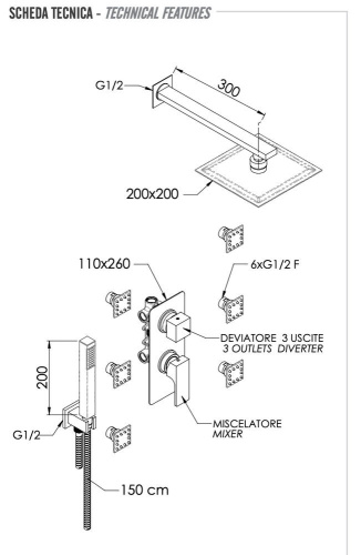Душевая система Remer Absolute AU93S02UFS20