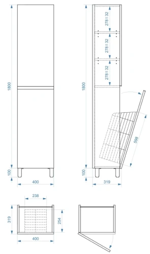 Пенал напольный Vela Мира 40НБК (бельевая корзина) петли левые RS633489