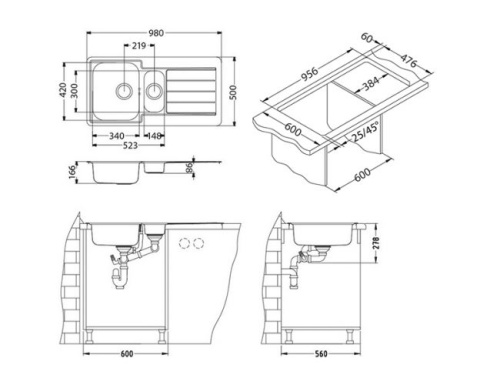 Мойка для кухни Alveus LINE 10 NAT-90 980x500 1064281