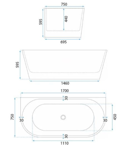 Ванна акриловая Rea Capri 1700 W9801