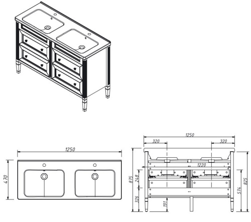 Тумба напольная Caprigo Albion Concept 125 34021-SF015