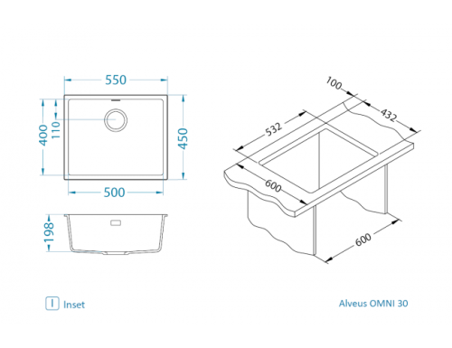 Мойка для кухни Alveus OMNI 30 Granital DEEP BLACK-G90 550x450x198 1150056