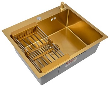 Комплект Arfeka Eco AR мойка 600*500, коландер, дозатор gold