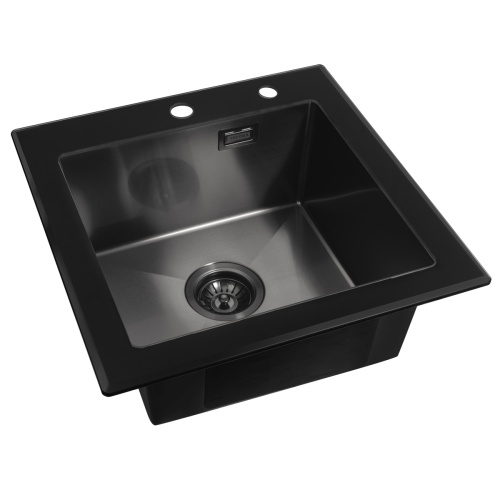 Мойка кухонная Arfeka Eco AR 500*500 GS black glass + black PVD NANO
