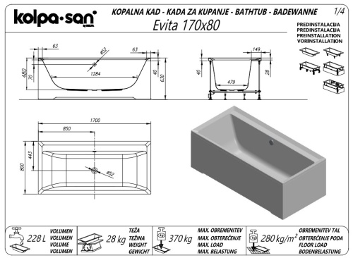 Ванна акриловая Kolpa-San Evita 170Х80