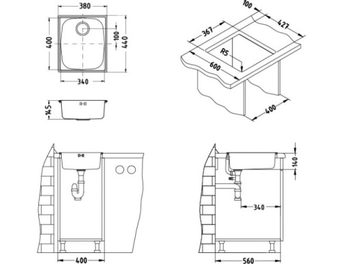 Мойка для кухни Alveus BASIC 10  LEI-90 380x440 1082196