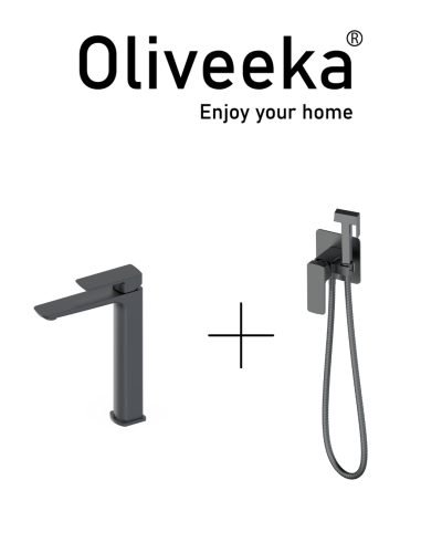 Гигиенический душ со смесителем Oliveeka OL-829003+239003-BGM, матовый оружейный металл