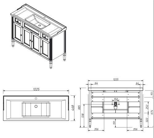 Тумба напольная Caprigo Albion Concept 120 34016-SF019