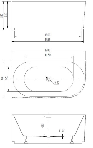 Ванна акриловая Vincea VBT-428-1700L